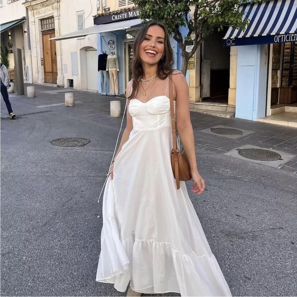 Zara White Strapless Midi Dress - Picture 6 of 15